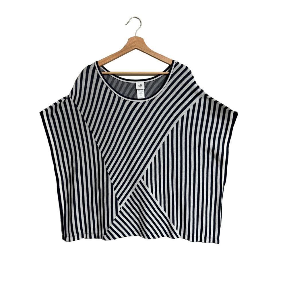 Cabi MIxed Stripe Navy White Top Medium